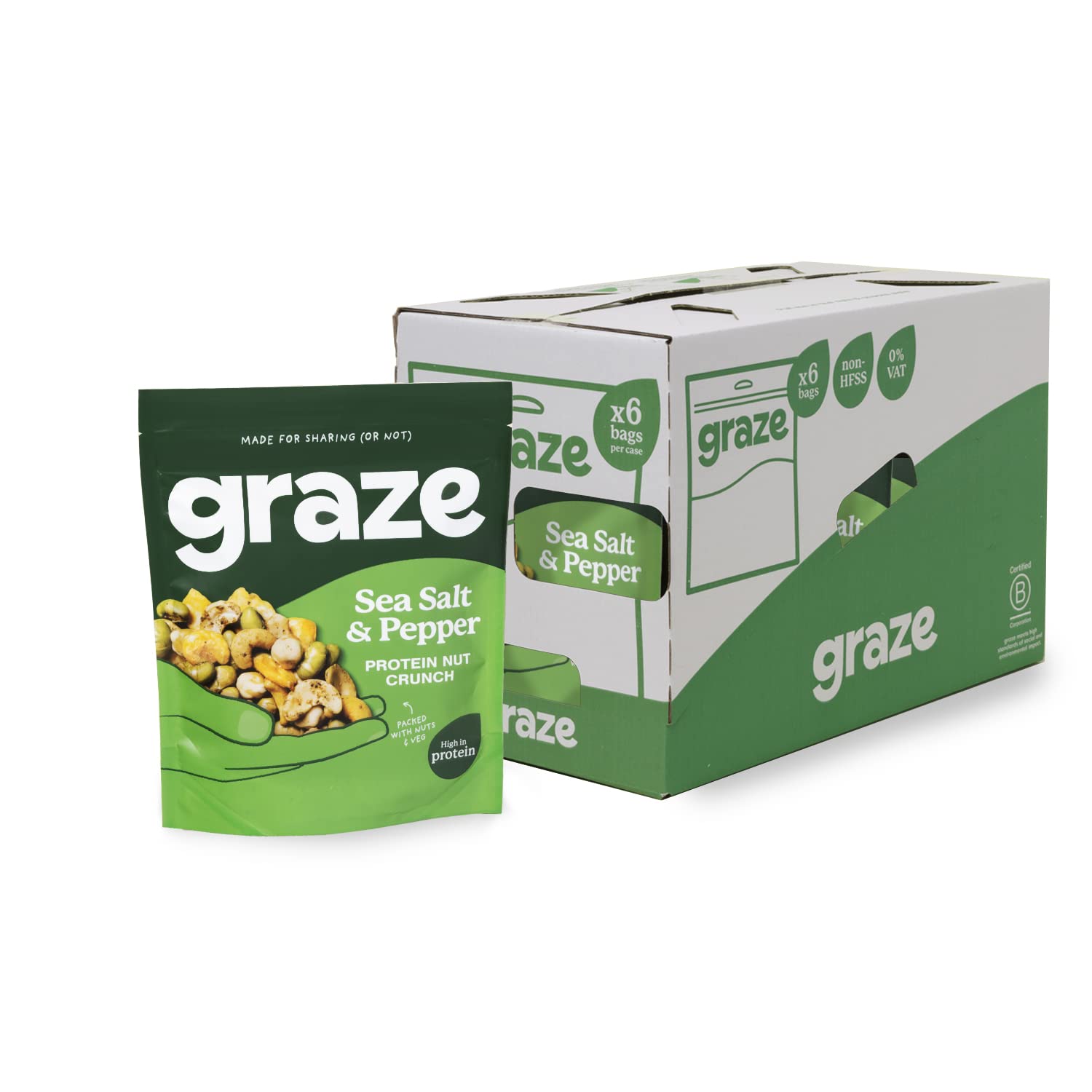 Graze Sea Salt & Pepper Veggie Protein Power - Vegan Savoury Snacks Sharing Bag - Packaging may vary - 100g (Pack of 6)