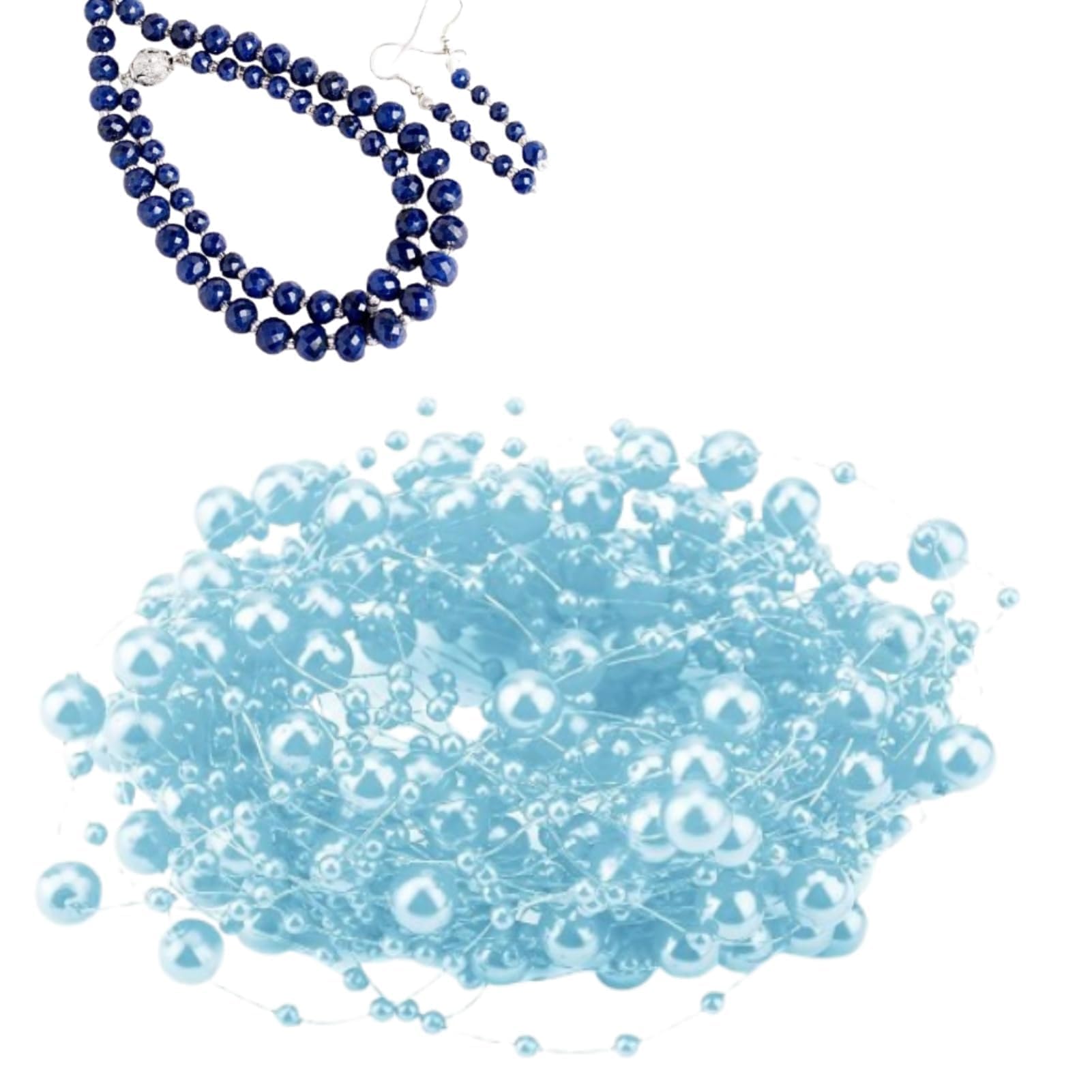 Beufee Pearl Beads Chain Garland, Artificial Pearls String Beads Chain, Fishing Line Pearl String Party Garland Decoration (Blue)