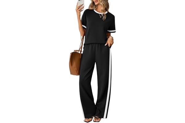 Sampeel 2 Piece Sets for Women Matching Sets Summer Outfits Resort Wear Short Sleeve Lounge Set Wide Leg Pants with Pockets