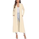 Bluetime Women Floor Length Open Front Cardigan Lightweight Long Sleeve Maxi Duster with Pockets (S-3XL)