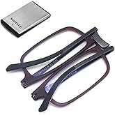 Missfive Premium Folding Reading Glasses Blue Light Blocking for Men Women, Ultra Thin Foldable Portable Travel Readers with Durable Pocket Metal Case, Dark Purple Compact Eyewear1.5x