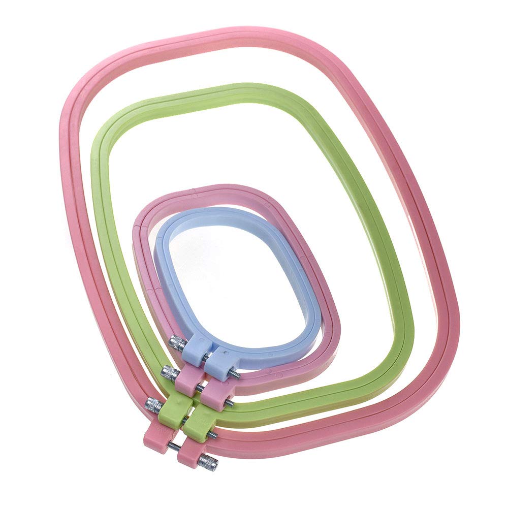 WElinks4Pcs Plastic DIY Embroidery Hoops Sets 4 Size Square Shape Cross Stitch Hoops Frame Ring Household Craft Embroidery Set Sewing Accessories Random Color