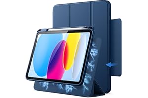 JETech Magnetic Detachable Case for iPad (A16) 11th/10th Generation (2025/2022) with Pencil Holder, Removable Rotating Clear 