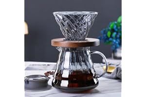 BeeCa Pour Over Coffee Maker, 20oz / 600mL Borosilicate Glass Carafe with Glass Coffee Dripper V60 Paper Filter, Walnut Handle & Glass Lid, Drip Coffee Maker set for Home office Café (Grey)