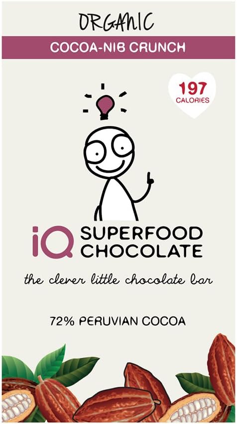 IQ Chocolate Superfood Organic Cocoa Nib Crunch 35 g (Pack of 6)