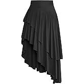 eoeoo Women's Sexy High Waisted Ruffle Hem Asymmetrical Flowy Long Skirt with Split