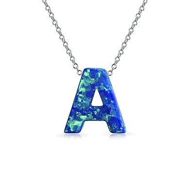 Blue Opal erste Block Buchstaben Alphabet Halskette für Mädchen für Frauen 925 Sterling Silber mit Kette erstellt