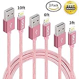 SPEATE Lightning Cable 3Pack 3FT 6FT 10FT Nylon Braided Fast Charger Cable Cord Compatible with iPhone 8/8 Plus/7/7 Plus/6/6 Plus/6s/6s Plus/5/5s/5c/SE/iPad/iPod and iOS Devices, Rose Gold …