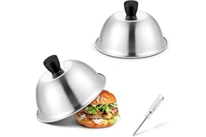 Basting Cover for Griddle, Joyfair 6 Inch Cheese Melting Dome, Stainless Steel Small Grilling Domes Round Flat Top Grill Metal Lids for Outdoor & Indoor Cooking, Brushed Finish & Dishwasher Safe (2)