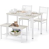 Teraves Dining Table Set for 4, Kitchen Table and 2 Chairs with Bench | 4 Piece Dining Table Set for Small Space, Apartment, Space-saving Dining Room Set with Storage