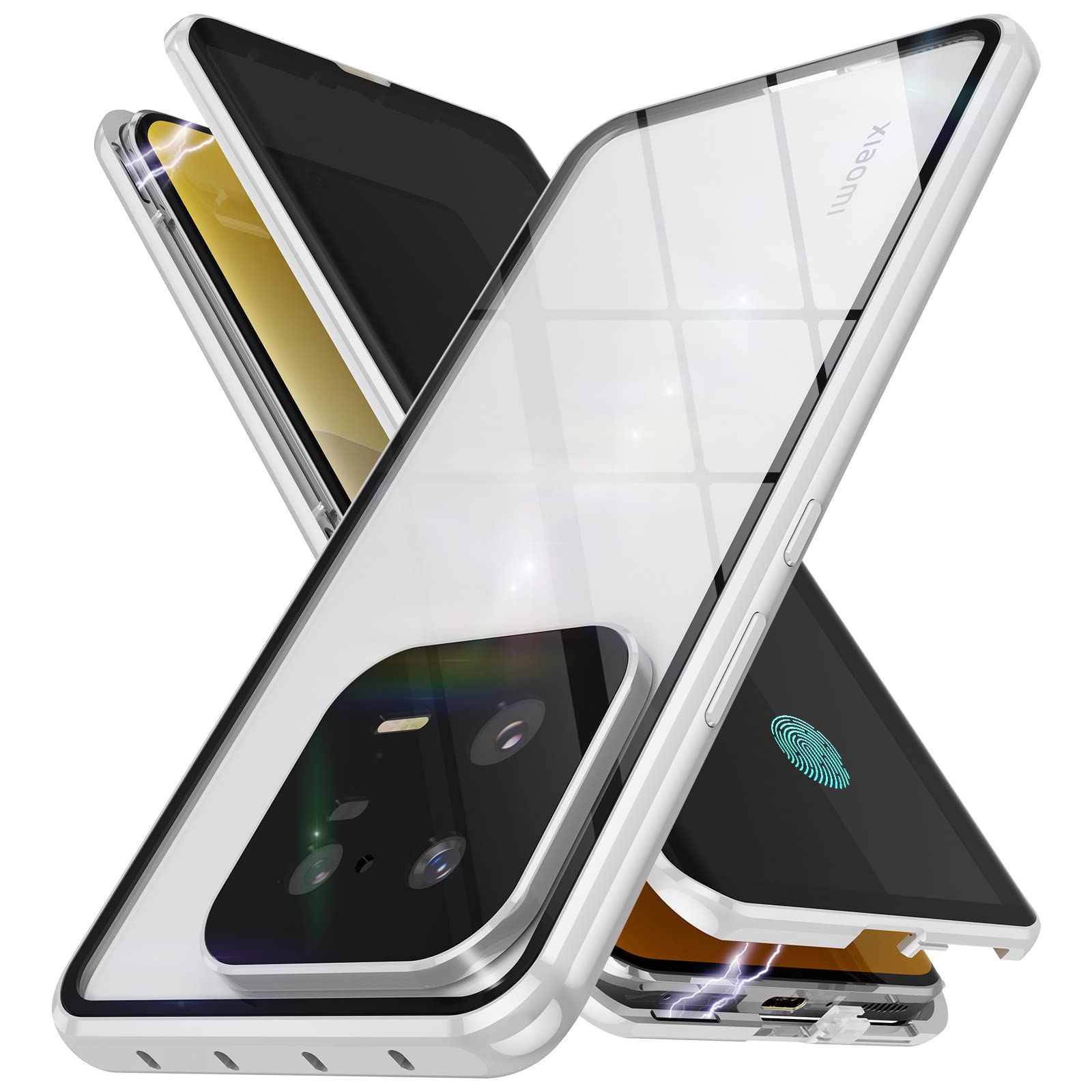 STARRYNOVA Privacy Case Compatible with Xiaomi 13 Pro 5G, Front and Back Metal Magnetic Case, 360 Degree Protection with Anti-Peep Glass - Silver