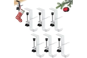 HISKI Garland and Stocking Mantel Hangers, 2024 Upgraded Multipurpose Adjustable Desk Clamp Hooks 2 in 1 Christmas Decoration Adjustable Mantel Hooks (White, 6pcs)