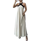 GORGLITTER Women's Halter Flowy A Line Maxi Dress Bow Backless Sleeveless Long Wedding Guest Birthday Formal Sundresses