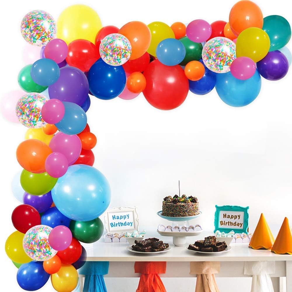 Rainbow Party Balloons Garland Kit, 114 Pack Assorted Multicolor Latex Balloon With Long Paper Confetti Balloons for Carnival Circus Fiesta Wedding Birthday Party Decorations: Health & Personal Care
