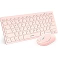 seenda Mini Wireless Keyboard and Mouse, Cute Pink Compact USB Keyboard Mouse Combo for Laptop/Windows Computer PC/Smart TV, Ultra Slim, Silent Click, Baby Pink