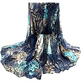 Winhurn Beautiful Fashion Voile Flower Long Size Women Scarf Wrap (Blue)