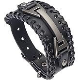Hamoery Men Leather Bracelet Punk Braided Rope Alloy Bracelet Bangle Wristband