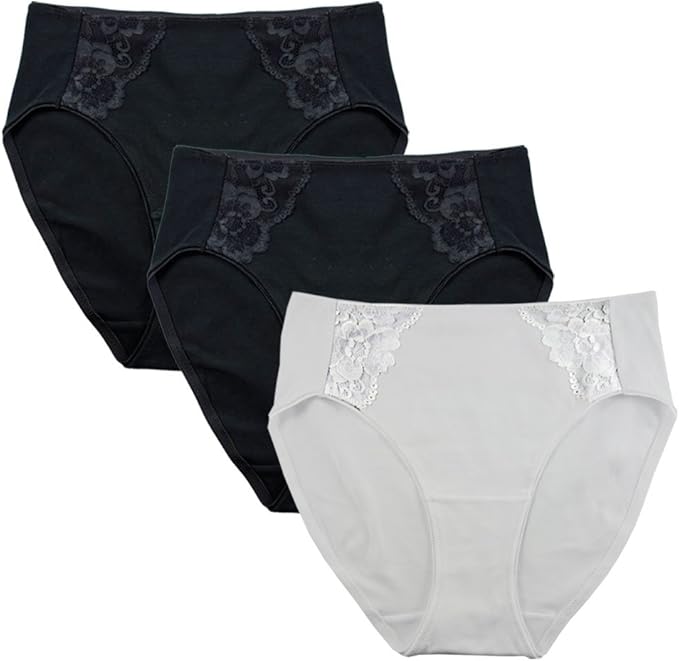 FEM Women's Cotton Panties Ladies Cotton Underwear with Lace Insert 2