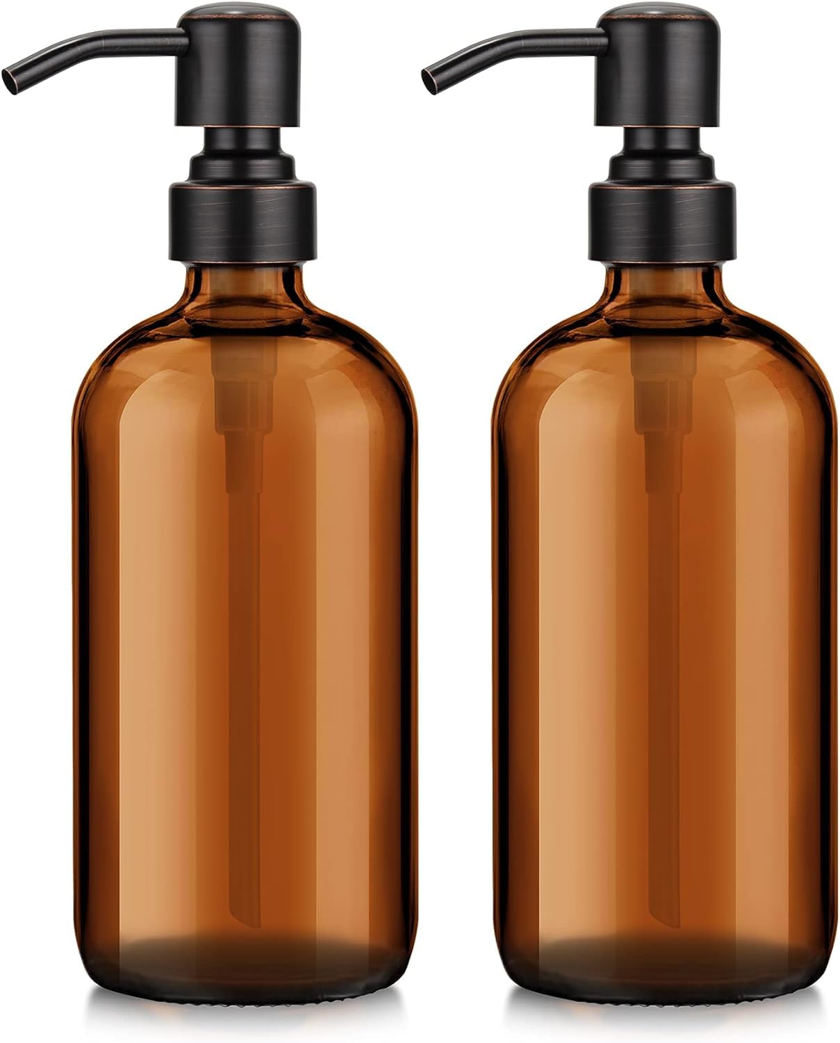 Photo 1 of ***(HEAVILY USED/ MINOR DAMAGE)***AmazerBath Amber Glass Soap Dispensers, 2 Glass Amber Pump Bottles, 17 Oz Dish Soap Dispenser, Kitchen Bathroom Hand Soap Dispensers for Hand Sanitiser, Shampoo, Lotion, Shower Gel Conditioner