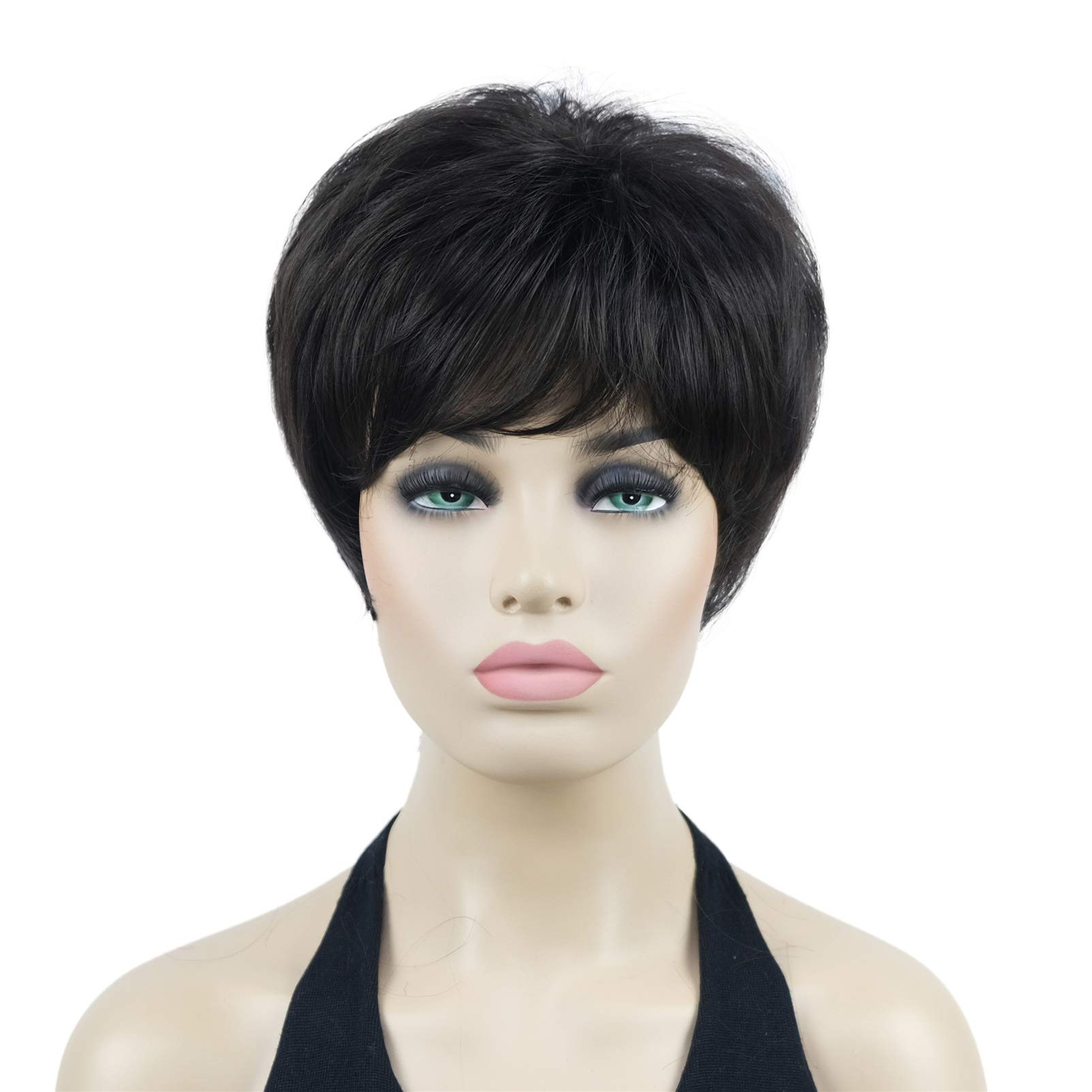Lydell 8" Short Straight Women Wigs Layered Natural Heat Resistant Synthetic Wigs (Dark Brown)