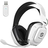 SKAPENDY 2.4GHz Wireless Gaming Headset for PS5, PS4, Switch, Mac, PC, Ultra-Low Latency, 50+ Hr Battery, Stereo Sound Bluetooth Gaming Headphones with Noise-Canceling Mic, Classic Black White