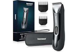 kensen Body Hair Trimmer for Men - Manscape Electric Shavers for Men, Rechargeable Pubic Hair Trimmer with Replaceable Ceramic Blade Head IPX7 Waterproof Wet/Dry Groin Trimmers Ball Shaver (Black)