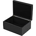 HofferRuffer Faux Leather Decorative Box, Large Wooden Structure Keepsake Box Accessory Organizer Jewelry Organizer with Hinged Lid, Storage Box Container for Home or Office (Black)