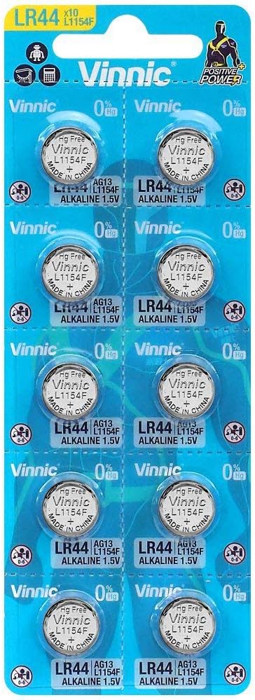 Vinnic L1154F / LR44 / AG13 1.5 V Alkaline Batteries - Pack of 10