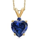 Gem Stone King 14K Yellow Gold Blue Created Sapphire Pendant Necklace for Women | 1.05 Cttw | Gemstone September Birthstone | Heart Shape 8MM | With 18 Inch Chain