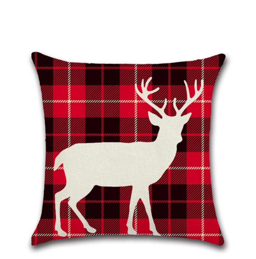 Inshere Christmas Tree Festive Snowflake Deer 18x18 Fall Decor Pillow Covers Throw Pillow Decorative Cotton Linen Cover Cases Set of 4 for Couch Car Sofa Bed Décor