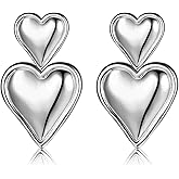 Gold Heart Drop Earrings Double Heart Statement Dangle Earrings for Women,Teardrop Trendy Hypoallergenic Gold Plated Earrings Valentines Christmas Mothers Day Gifts for Her