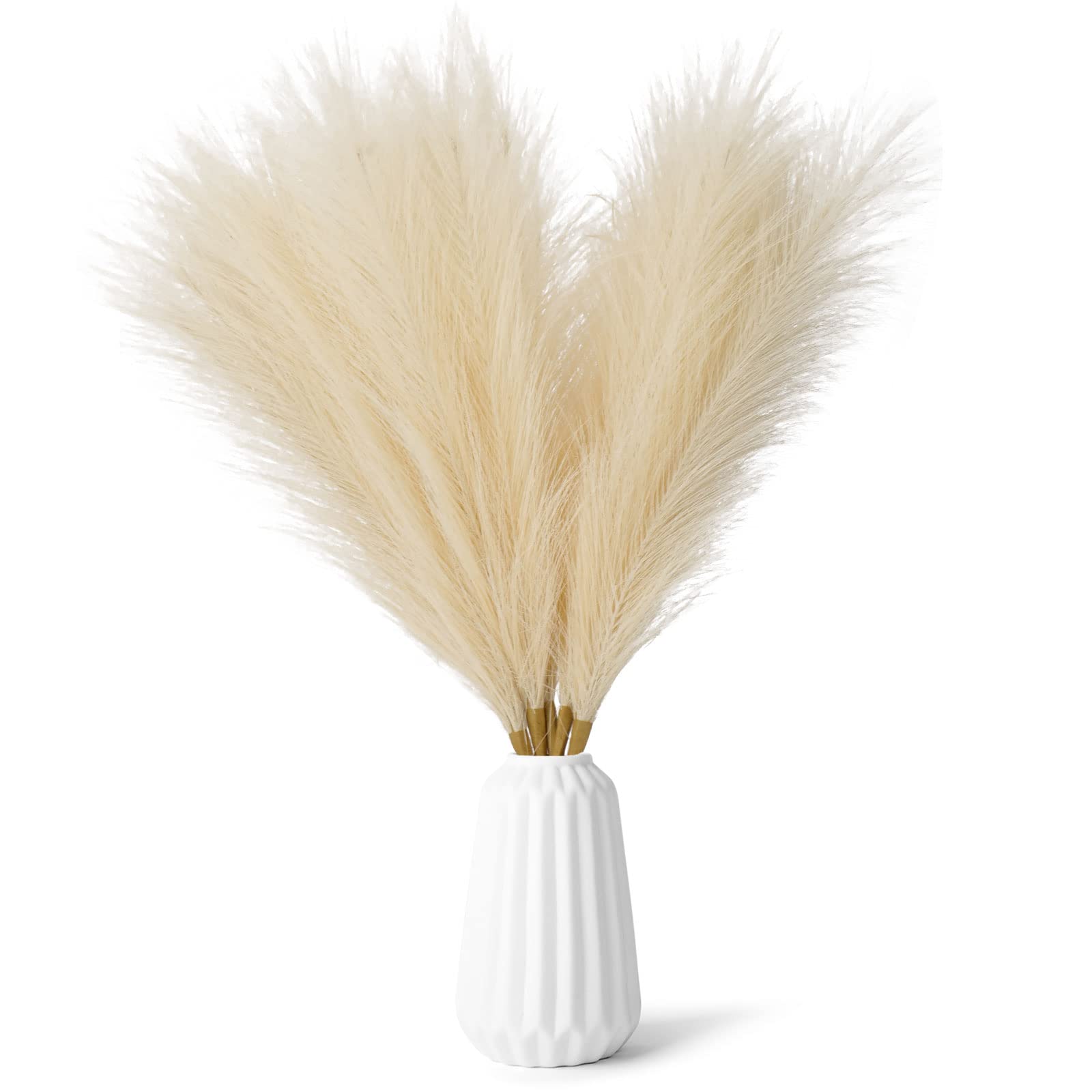 Offfay Pampas Grass, Artificial Pampas Grass Large, 5 x 31.5''/80cm Tall, Fluffy Faux Pampas with Long Stem, Branches Bouquet Flora Feathers Decoration for Living Room, Home, Floor Vase, Wedding
