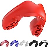 SAFEJAWZ Mouthguard for Braces, Upper & Lower Protection Remoldable Mouth Guard with Case for Boxing, Basketball, Football, MMA, Lacrosse, Hockey and All Contact Sports One Size (Red)