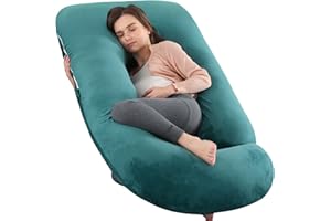 Elover Pregnancy Pillow U-Shaped Full Body Maternity Support Pillow for Pregnant Women with Replaceable and Washable Velvet Cover Size 60" (Velvet, Forest Green)