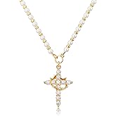 Robaice Valentines Day Gifts Upgraded Crown Cross Necklace for Women, 14K Gold Plated Crown Cross Pendant Necklace, Non-Tarnish Faith Jewelry for Women, Christian Religious Gifts for Her