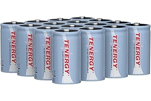 Tenergy 10000mAh NiMH D Battery, Rechargeable High Capacity D Size Battery, High Drain D Cell Batteries for Flashlight, 16-Pack - UL Certified