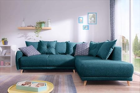 Oslo Canapé Dangle Gauche Convertible Bleu Canard 225x147x86cm Bobochic