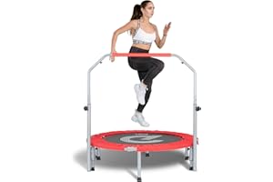 Pelpo 38"/40"/45" Folding Mini Trampoline,Exercise Trampoline with Adjustable, Rebounder Trampoline for Adults Fitness, Indoor Trampoline for Bounce Workout Max Load 330lbs