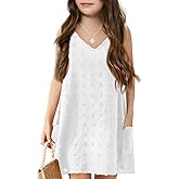 Batermoon Girls Swim Cover Up Swiss Polka Dot Summer Beach Dress V Neck Boho Cute Dresses with Pockets 4-14 Years