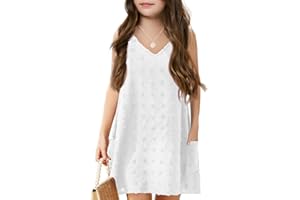 Batermoon Girls Swim Cover Up Swiss Polka Dot Summer Beach Dress V Neck Boho Cute Dresses with Pockets 4-14 Years