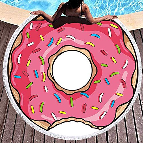 59 Inch Thick Round Donut Beach Towel Blanket - Large Microfiber Soft Sand Free Towel Carpet Yoga Mat for Women & Girl Use for Bath/Pool/Beach Times - Thumbnail 2