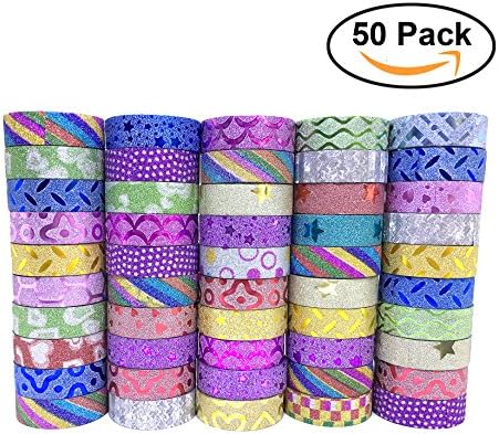 AVOLIVING Glitter Washi Tape Set Scrapbooking Washi Tape Decorative DIY Tapes for Arts and Crafts all Girls Favorite School Supplies Box of 50 Rolls