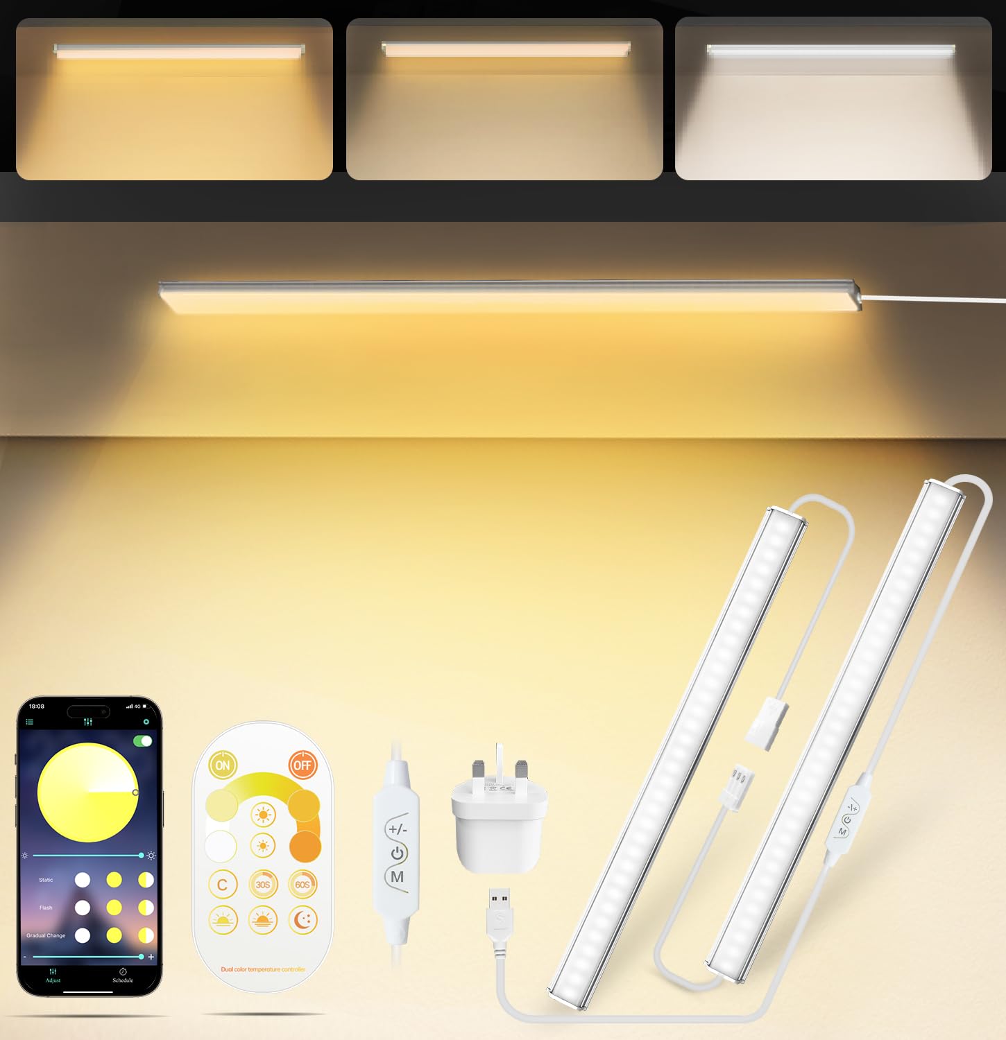 MATICOD Under Cabinet Lights, Dimmable White LED Under Cabinet Lighting Closet Lights with Bluetooth Smart APP Remote Control, Under Counter Light for Kitchen