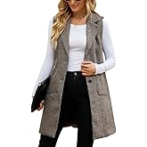 Kedera Long Vest for Women Sleeveless Tweed Blazer Jacket Sleeveless Pocket Outerwear Longline Trench Coat