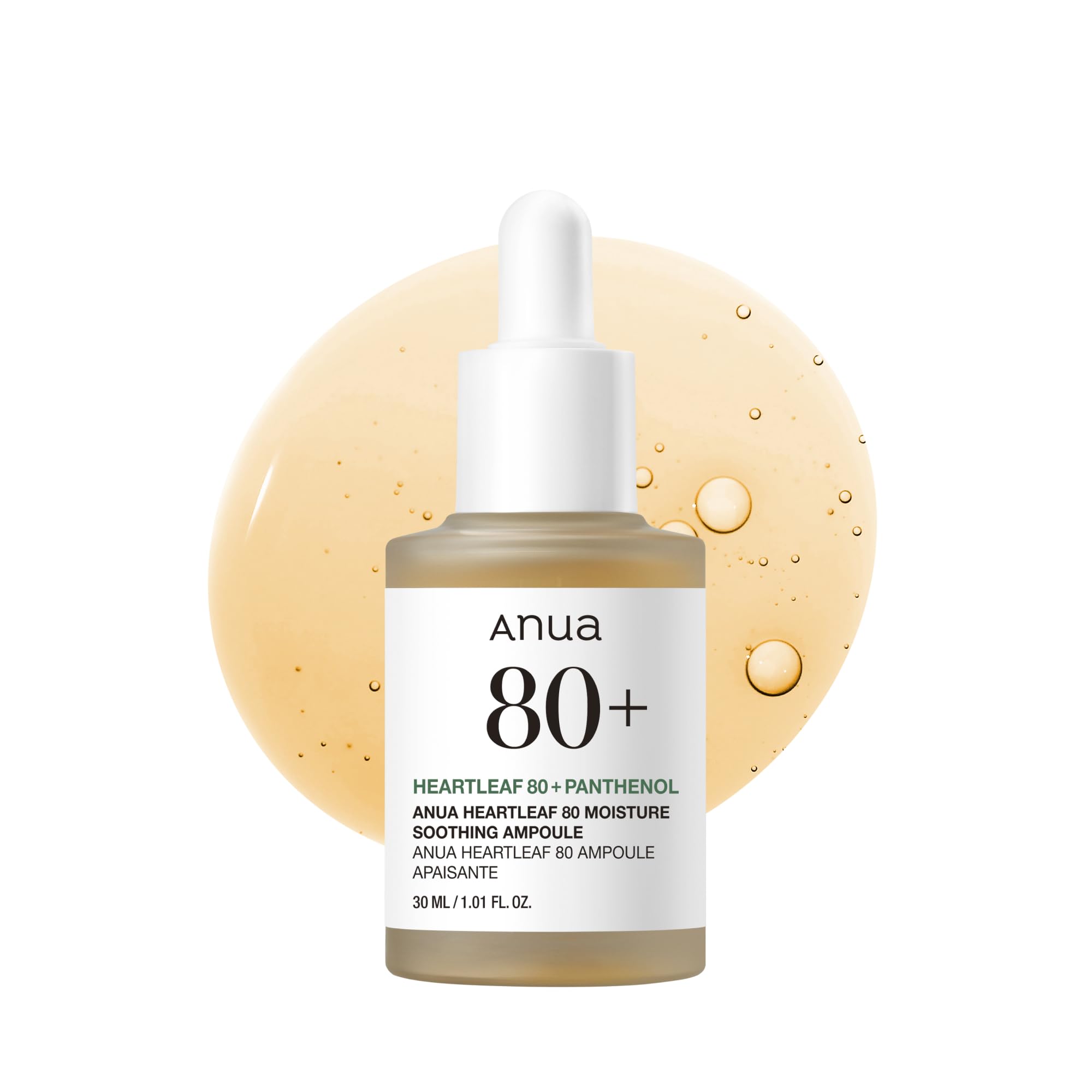 ANUA Heartleaf 80 Soothing Ampoule, Hydration Facial Serum for Glass Skin, Panthenol, Hyaluronic Acid, Non-Greasy, Gentle Formula, Lightweight Essence, Vegan, Korean Skin Care, 30ml/1.01 fl.oz
