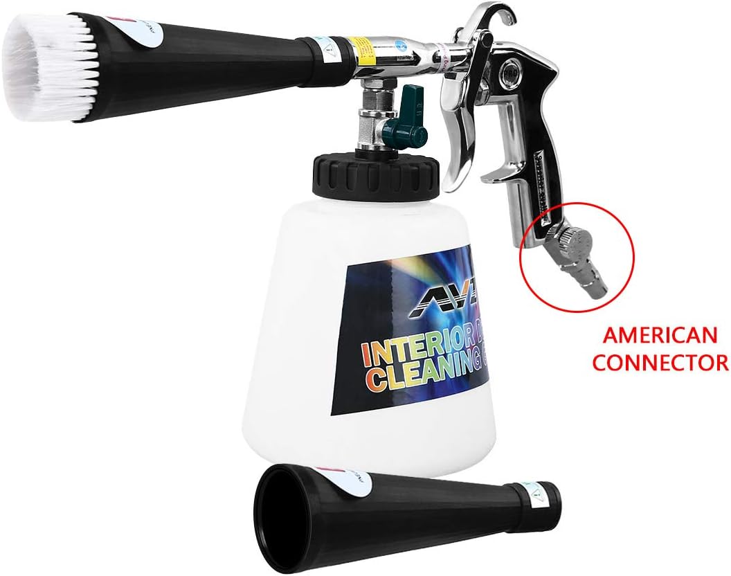 YVO Car Cleaning Gun, High Pressure Interior Detailing Gun Automotive Pneumatic Washing Gun with Air Regulating Valve 1000ml Foam Bottle Car Maintenance Tools