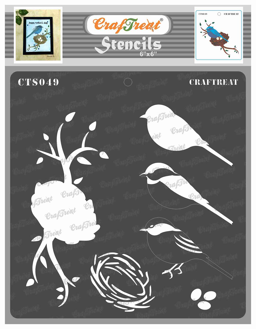 CrafTreat Reusable Layered Bird and Nest Stencils for Painting on Wood, Canvas, Paper, Fabric, Floor, Wall and Tile - Bird and Nest - 6x6 Inch - DIY Art and Craft Stencils