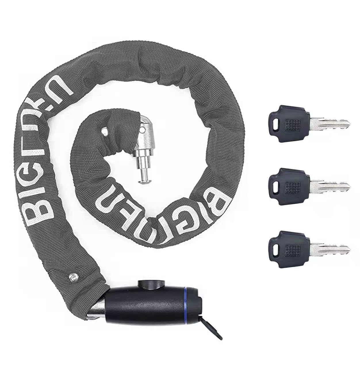 BIGLUFU Bike Chain Lock, 3ft Security Chain, 9mm Thick Bike Chain Links, Anti-Theft Heavy Duty Chain Locks with Keys, for Bicycle, Motorcycle, Door, Gate, Fence, Scooter (Grey)