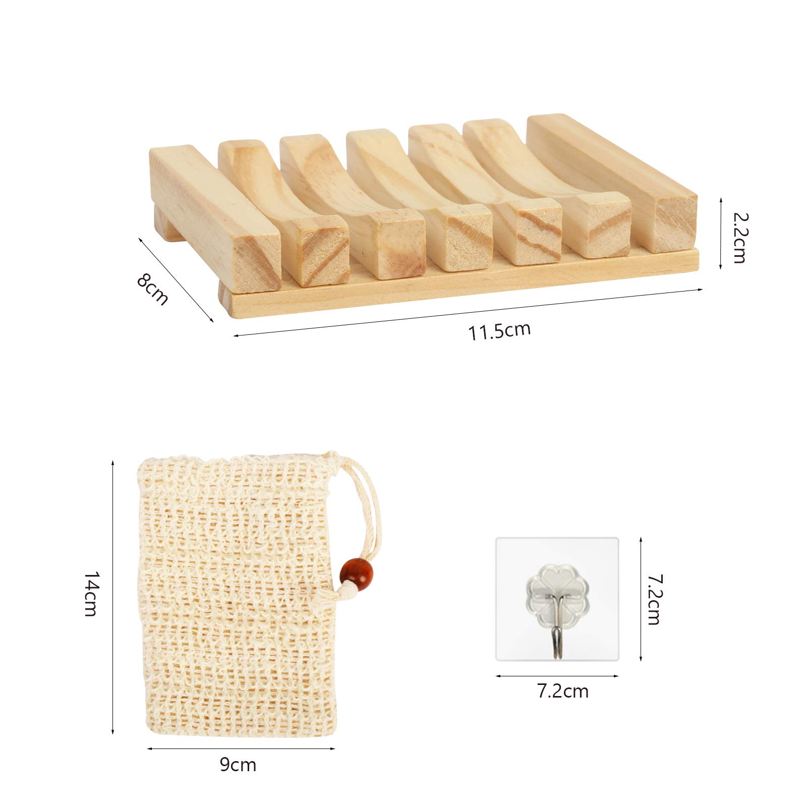 TAZEMAT 2pcs Wooden Soap Dish and 2pcs Natural Soap Bags with Drawstring Flax Linen Sisal Soap Pouch Bamboo Soap Holder Box Container Saver Tray Plate for Bathroom Kitchen Shower