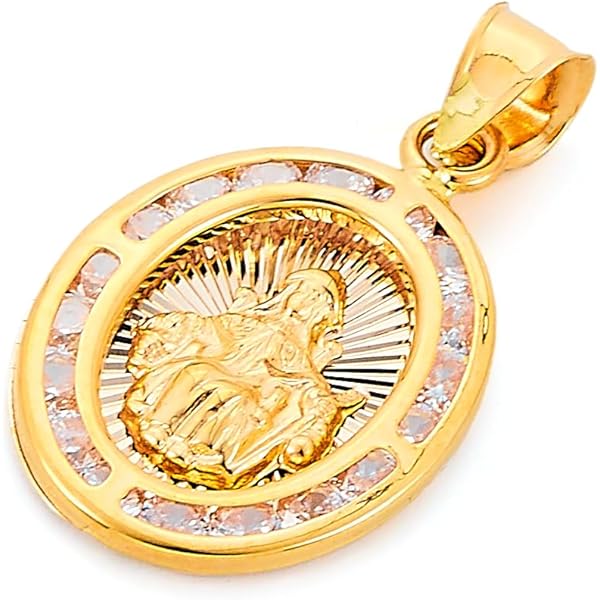 3D Heiliger Antonius Oval Medaille Charm Anhänger Massiv Echt 14K